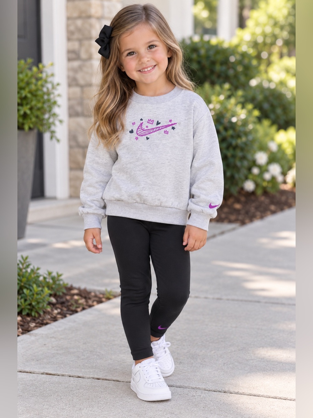 Nike Girls Size 4 Crewneck Sweatshirt & Leggings 2pc Outfit Set Gray Black NWT